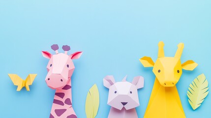 Obraz premium A collection of colorful origami animals on a blue background.