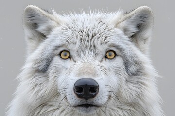 Fototapeta premium Majestic White Wolf Portrait in Winter Setting for Wildlife Conservation Themes
