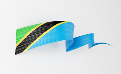 3d Flag Of Tanzania 3d Wavy Shiny Tanzania Ribbon Flag On White Background 3d Illustration
