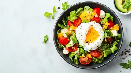 A healthy salad with a poached egg.