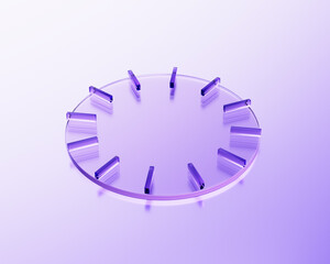 A Luminous Purple Tinted Clear Glass Clock Face Encircled By Subtle Hour Notches 3D Illustration