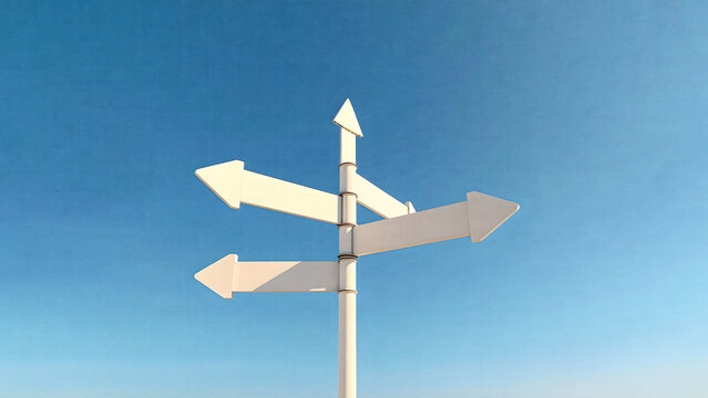 This sign is a blank sign with white arrows pointing in four directions and one arrow pointing up.