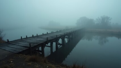 Fototapeta premium Misty River Dock Surrounded by Fog