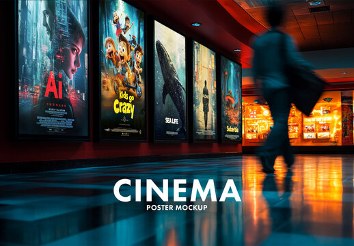 Movie posters mockup in cinema interior, generative ai image