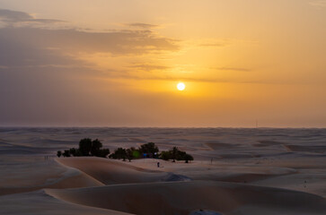 sunset sunrise with beautiful shadow cast on the desert sand dune