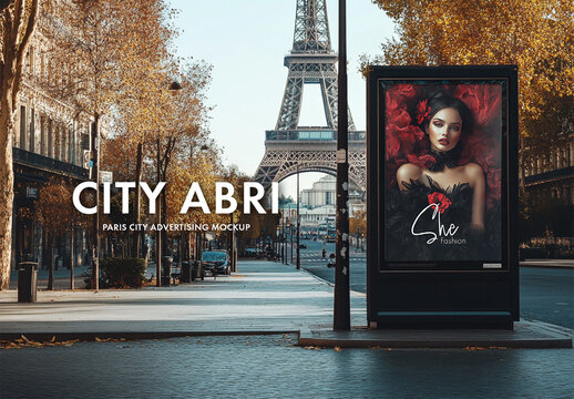 Fashion poster mockup in city of Paris, generative ai image