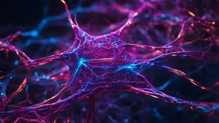 Vibrant Neural Network With Glowing Connections Captured in a Close-Up View