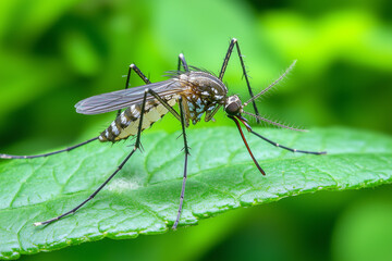 Naklejka premium Close-up of a Mosquito on a Leaf