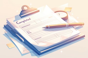 Organized Workspace with Completed Documents and Pen