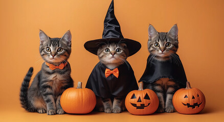 A cat with Halloween decorations, created with