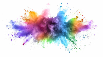 Fototapeta premium Colorful powder explosion in vibrant rainbow colors, isolated on a white background. 