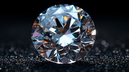 a perfect diamon gem in the center in a black background