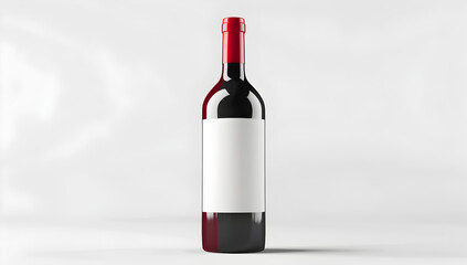 A red wine bottle with a blank label, isolated on a white background, with no shadow