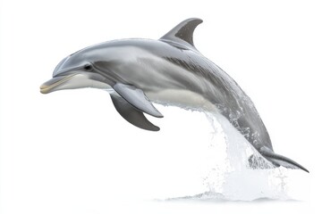 Joyful dolphin portrait  smooth gray skin, jumping with excitement in minimalist style isolated