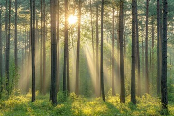 Obraz premium misty morning in the forest