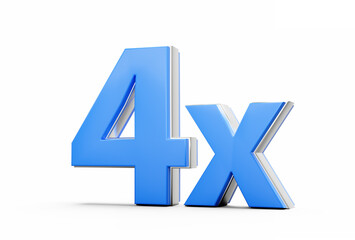 Obraz premium Blue 4x Symbol Four x Or 4 Times For Advertising And Dynamic Sales Presentations 3D Illustration