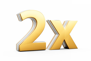 Golden Shiny 2x Symbol Two x Icon For Advertising And Dynamic Sales Presentations 3D Illustration