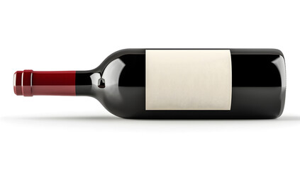A red wine bottle with a blank label, isolated on a white background, with no shadow