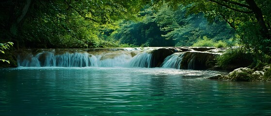 Tranquil Waterfall Surrounded by Lush Greenery