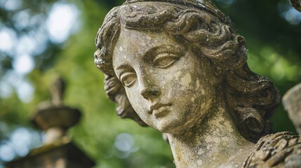 Obraz premium Ancient Stone Statue at Tomb Entrance: Emanating History and Intricate Details