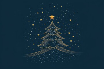A sparkling Christmas tree glows brightly against a dark night sky filled with stars