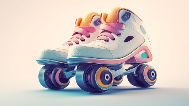 Roller skates on white background retro-style design with colorful wheels and high-top boots perfect for skating enthusiasts isolated fun and playful. Generative AI