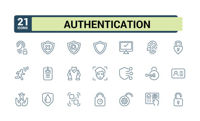 Biometric and authentication icons. Voice recognition, fingerprint, and more. Pixel Perfect Vector Thin Line Icons. Simple Minimal vector illustration.