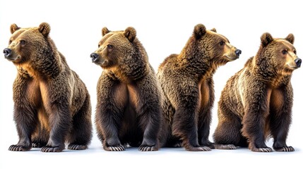 Fototapeta premium Set of grizzly bear images isolated on a white background in various poses. Generative AI