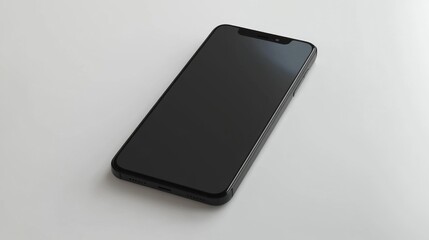 Naklejka premium Modern Smartphone with Black Screen Lying on White Surface Minimalist Technology Concept. Generative AI