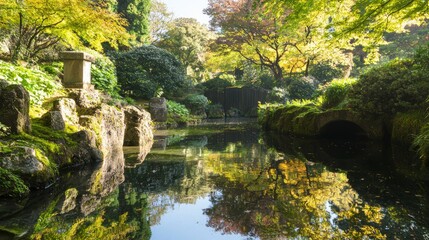 Obraz premium Serene Tranquility - Hidden Tomb by the Tranquil Pond with Reflective Waters Creating Harmony and Peaceful Atmosphere