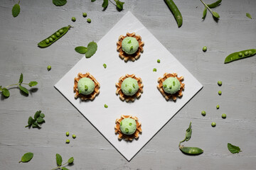 Gourmet mint and pea flavored ice cream, served on waffles.