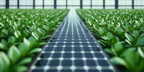 Green Rooftop with Solar Panels and Plants in Construction