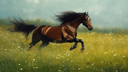 Obraz premium Majestic Horse Running Through a Meadow