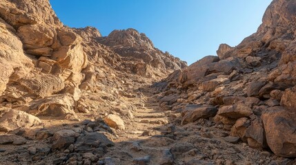 Obraz premium Trekking to the Forgotten Tomb: Adventure on a Rugged Mountain Path with Breathtaking Views | Ultra-Detailed Exploration