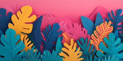 Naklejka premium Colorful Paper Cut Tropical Landscape Design