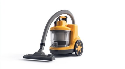 Fototapeta premium Yellow and black vacuum cleaner with a sleek design isolated on a white background for home cleaning and appliance stock photos.. Generative AI