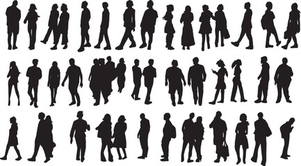 Shadow people in various gestures, vector silhouettes of men and a women