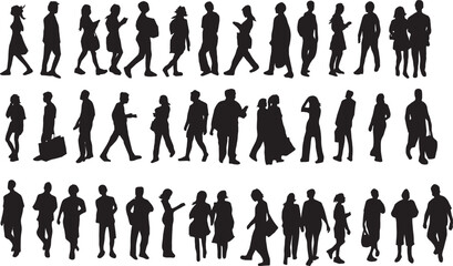 Shadow people in various gestures, vector silhouettes of men and a women