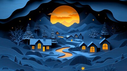 Winter Landscape with Paper Cut Design for New Year