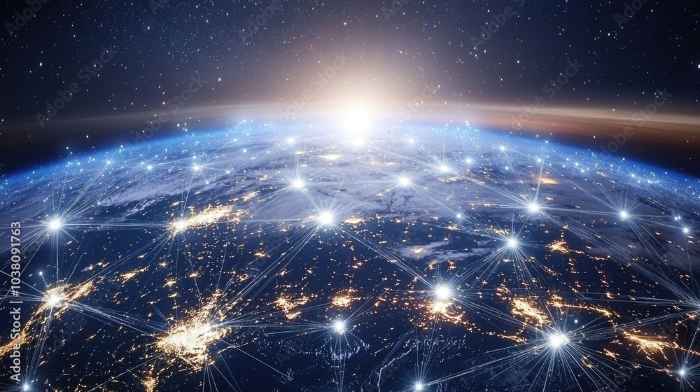 Poster a stylized globe with interconnected web lines, representing the vast, global reach of the internet 