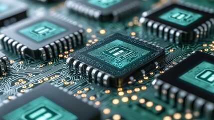 Obraz premium Digital Circuit Board Close-Up with Microchips