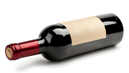 Red wine bottle with a blank label, isolated on a white background. Detailed photograph, PNG format
