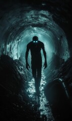 Silhouette of a monster in a dark tunnel.