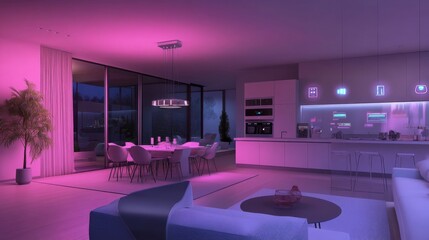 A smart home with interconnected devices controlling lights and appliances, Modern lifestyle scene, Smart style