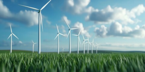 Coastal Wind Turbines in Green Landscape