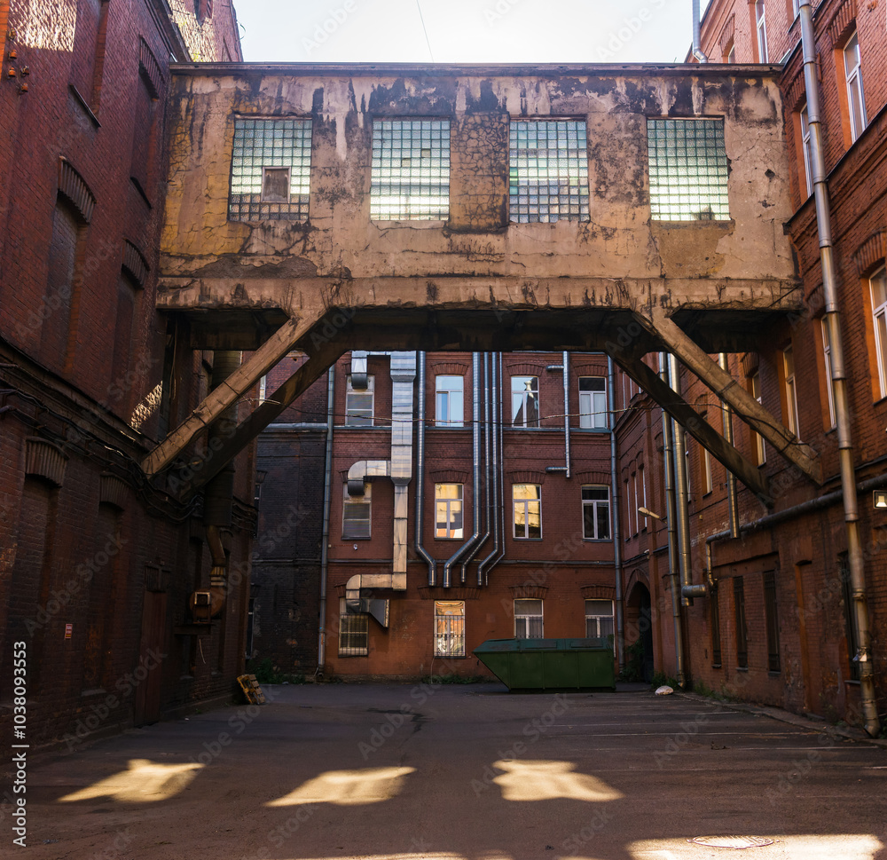 Wall mural industrial architectural background, vintage buildings of an old factory