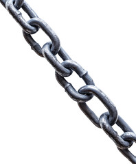 A close-up of a metal chain. On a transparent png or white background, isolated