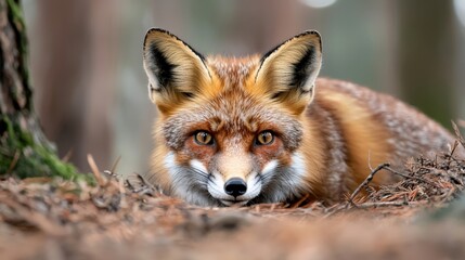 Fototapeta premium Close-Up of a Red Fox in Forest Environment