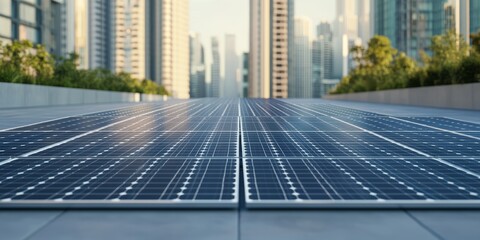 Fototapeta premium Urban Park with Solar Panels in Modern Setting