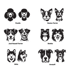 Collection of Dog head silhouette Design - Dog Breed Face Vector illustration - Dog Head Logo Concept